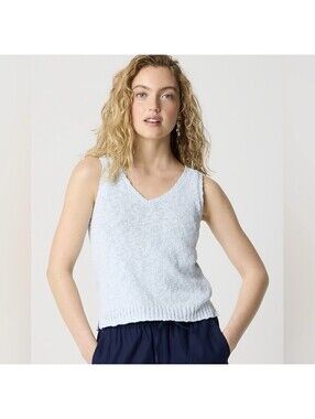 J.CREW Women’s V-Neck Stretch Cotton Beach Sweater-Tank In Gentle Sea Blue-Med